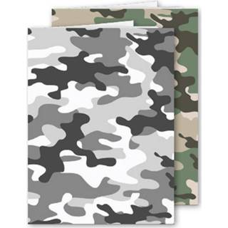 👉 Schoolschrift grijs groen Set van 6x stuks A4 schoolschriften ruit 10 mm camouflage en