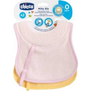 👉 Meisjes roze geel Chicco Voedings- en kwijlslabbetje + speenband, geel, 2 stuks 8058664086733