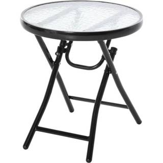 👉 Terrastafel zwart active Outsunny Tuintafel Bistrotafel met Glazen Blad Rond MetaalØ45 cm 6011613092089