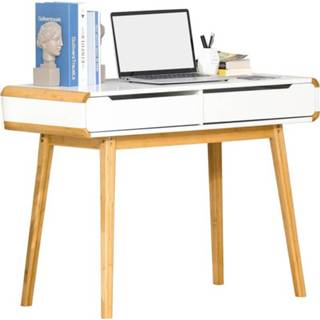 👉 Bureau bamboe active HOMCOM computertafel bureautafel met 2 laden natuurlijk design 6011602953957