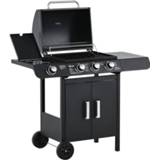 👉 Grill zwart metaal active Outsunny Gas Barbecue BBQ Cart met 4 branders kabinet Multifunctioneel 6011615634676