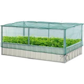 👉 Plantenbak wit groen staal nylon active Outsunny Tuinbed bloemenkast met gaasafdekking + 6011606495415