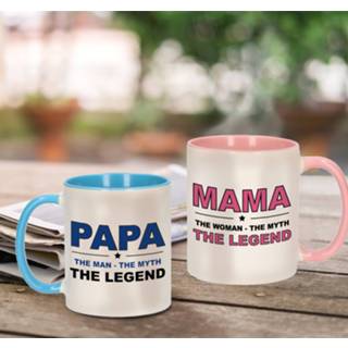 👉 Beker One Size wit Papa en mama the legend mok met gekleurde binnenkant - Cadeau set voor Moederdag Vaderdag cadeautje 8720576188224