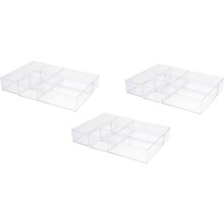 👉 Opbergbox transparant kunststof 3x stuks make-up opbergboxen/sorteerdoos met 6 vakjes 30 x 22 cm