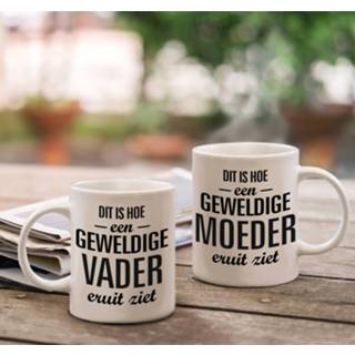 👉 Beker One Size wit Dit is hoe een geweldige vader en moeder eruit ziet mok - Cadeau set voor Papa Mama Moederdag Vaderdag cadeautje 8720576188262