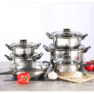 👉 Pannenset RVS One Size zilver / pannen met deksels 12-delig - Koken Keukengerei kookset 8720276021821