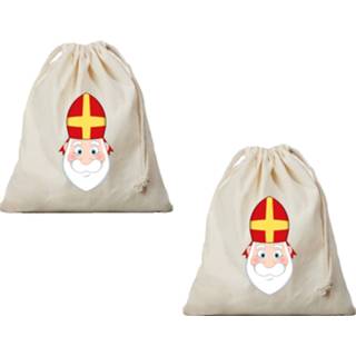 👉 Strooizak canvas kinderen 10x Sinterklaas / cadeau zak met koord 25 x 30 cm