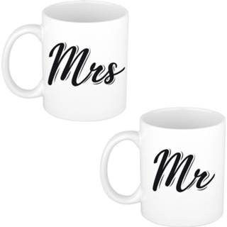 👉 Koffiemok wit Mrs and Mr bruiloft / bruidspaar cadeau theebeker 300 ml