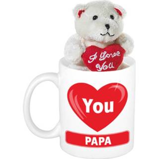 👉 Beker beige Vaderdag cadeau hartje I Love Papa / mok 300 ml met knuffelbeertje