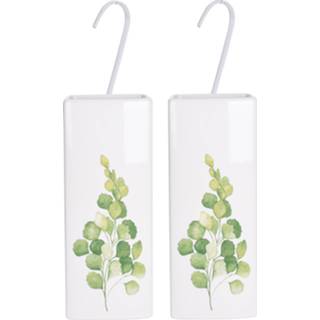 Radiator witte One Size wit 2x waterverdampers/luchtbevochtigers botanische planten print eucalyptus blad 21 cm - Waterverdampers voor de verwarming 8720276509657