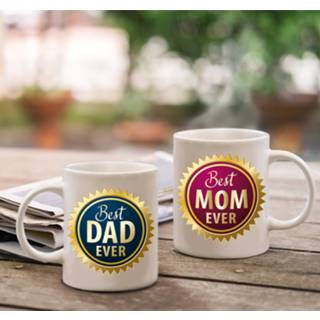 👉 Rozet One Size wit Best Mom en Dad mok met - Cadeau beker set voor Papa Mama Moederdag Vaderdag cadeautje 8720576188453