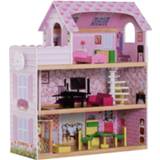 👉 Poppenhuis active kinderen HOMCOM Kinderpoppenhuis barbiehuis met 3 verdiepingen meubels 6011606714769