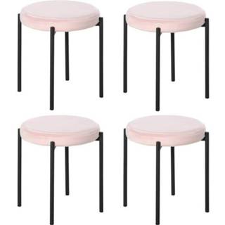 👉 Kruk roze polyester staal active HOMCOM Set van 4 Eetkamer Krukken Stapelkruk Barkruk Modern 6011618640612