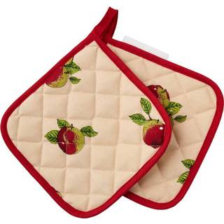 👉 Pannenlap rood katoen unisex motief van appels Set 2 pannenlappen Appel Kracht