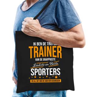 👉 Zwart One Size mannen Trotse trainer van de beste sporters katoenen cadeau tas voor heren - verjaardag kado trainers 8720276310727