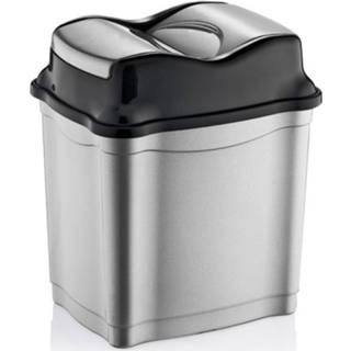 👉 Zilver/zwarte Afvalemmer/vuilnisbak Met Deksel 9 Liter - Prullenbakken
