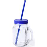 👉 6x stuks Glazen Mason Jar drinkbekers met dop en rietje 500 ml - 2x zilver/2x blauw/2x rood - afsluitbaar/niet lekken/fruit shakes