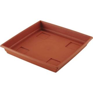 Kunststof One Size bruin Set van 2x stuks bloempot/plantenpot terra cotta onderschaal/opvangbord diameter 35 cm - Rand hoogte 5 8720576289983