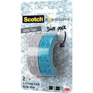 👉 Glittertape Scotch Expressions glitter tape, 15 mm x 5 m, blister met 2 stuks in geassorteerde kleuren 4054596130326