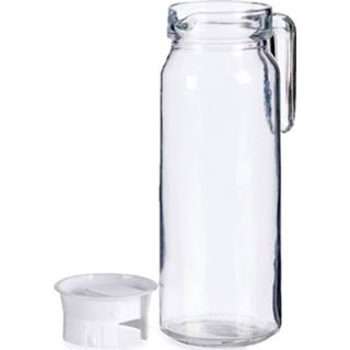 👉 Schenkkan One Size transparant Glazen schenkkan/karaf met deksel 1 liter 14 x 22 cm - Sapkannen/waterkannen/schenkkannen 8430852410436