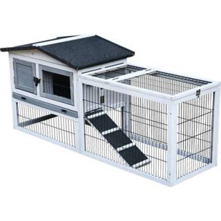 👉 Konijnenhok grijs active PawHut konijnenkooi gecombineerd verblijf voor kleine huisdieren konijnenvilla lichtgrijs 6011604792714
