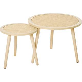 👉 Salontafel MDF active HOMCOM Set van 2 Salontafels met Rotan Tafelblad Stapeltafel Bijzettafel Naturel 6011605262254