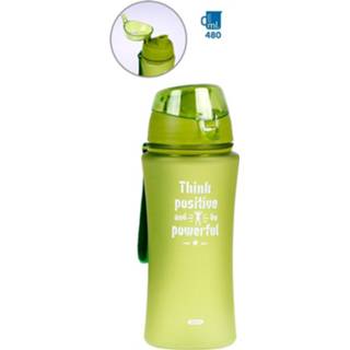 👉 Sportbidon groen kunststof One Size Sport Bidon drinkfles/waterfles Think Positive print 480 Ml van 8720576402160