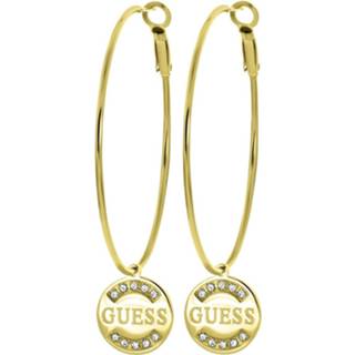 👉 Oorbel goud staal Guess stalen goldplated oorbellen logo 50mm 7621097690160