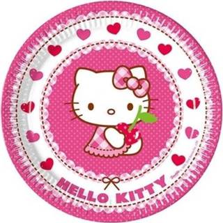 👉 Bord One Size roze kinderen meisjes 16x Hello Kitty themafeest bordjes 23 cm - Kinderfeestje/kinderverjaardag/kinderpartijtje voor verjaardag meisje 8720147279139