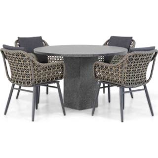 👉 Tuinset Mixed Black-Taupe wicker dining sets taupe-naturel-bruin Lifestyle Dolphin/Graniet rond 120 cm 5-delig 7423656953972