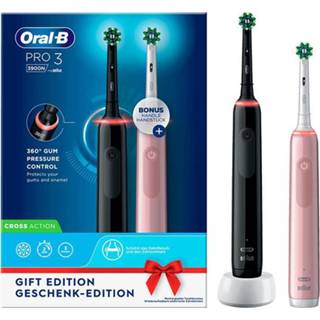 👉 Elektrische tandenborstel zwart roze Oral-B PRO 3 3900N Black Cross Action + Extra Body Pink DUOSET 4210201291374