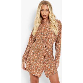 👉 Bloemenprint Blouse Jurk, Orange