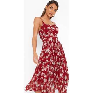 👉 Geplooide Bloemen Mini Jurk Met Bandjes, Red