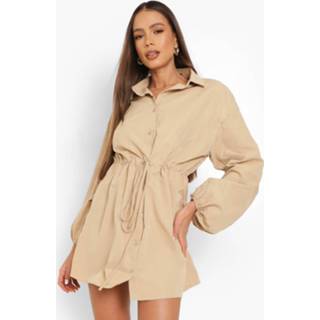 👉 Blouse Jurk Met Shirtmouwen En Geplooide Taille, Ecru