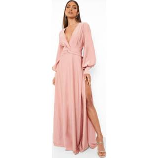 👉 Jurk roze Satijnen Gedraaide Bruidsmeisjes Maxi Jurk, Pink