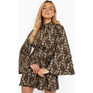 👉 Paisley Skater Jurk Met Rug Strik, Chocolate