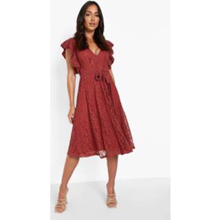 👉 Skater jurk rust Kanten Midi Met Geplooide Mouwen,