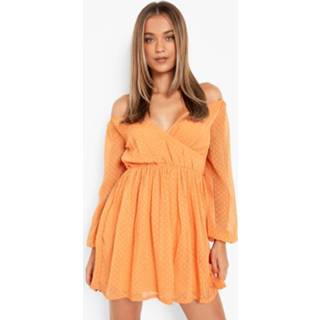 👉 Dobby Mesh Off Shoulder Skater Jurk, Camel
