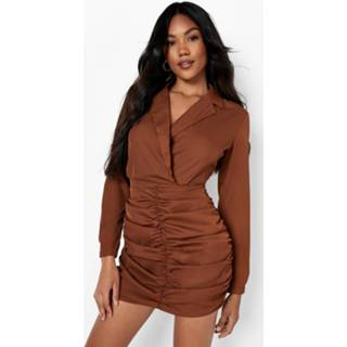 👉 Geplooide Wikkel Blouse Jurk, Chocolate