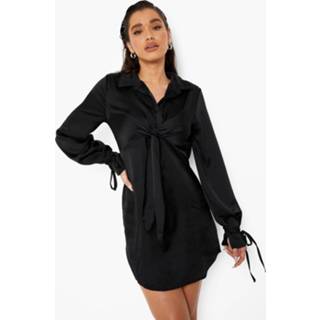 👉 Satijnen Blouse Jurk Met Strik, Black