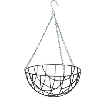 Hanging basket One Size GeenKleur groen / plantenbak donkergroen met verchroomde ketting - 13 x 25 cm geplastificeerd metaaldraad bloemenmand 8711338701003