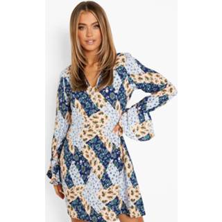 Skater Jurk Met Opdruk En Wijde Mouwen, Blue