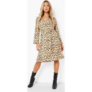 👉 Dierenprint Midi Jurk Met Knopen, Natural