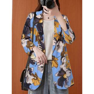 Blazer zanzea polyester s m vrouwen roze blauw l zwart Ink Flower Print Collar Plus Size Suit Jacket