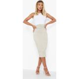 👉 Geweven Stretch Midi Rok Met Ceintuur En Taille Detail, Sand