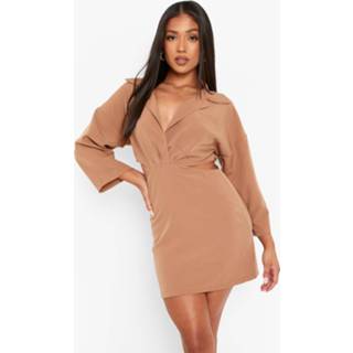 👉 Petite Getailleerde Blouse Jurk Met Open Zijkant, Stone