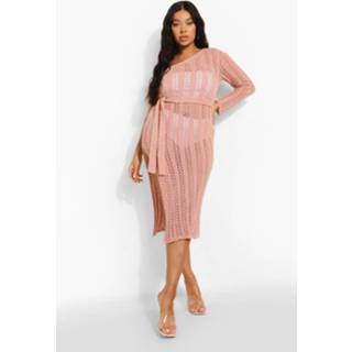 👉 Plus Gebreide Lurex Strand Jurk, Pink