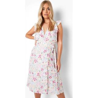 👉 Plus Mouwloze Bloemen Wikkel Midi Jurk, Multi