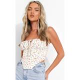 👉 Bloemen Top Met Korset Detail, Cream