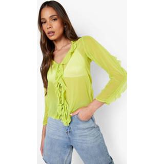 Chiffon Blouse Met Ruches En Strik, Chartreuse